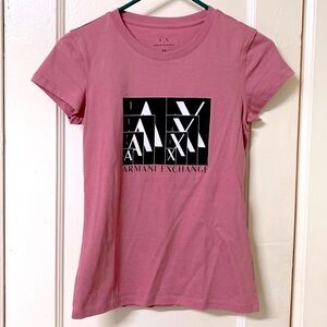 Armani Exchange Pink Black White Graphic T-Shirt in Womens Size XS Extra Small